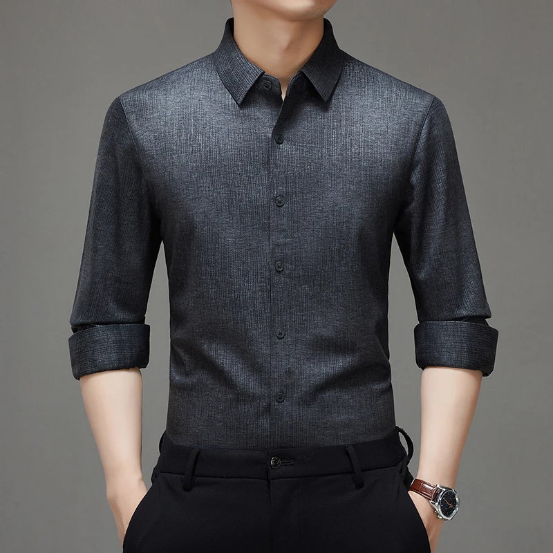 

Subtle Sophistication Men Essential Shirts Business Casual Collection Blue Gray Green Basic Tops Gentlemen Attire Four Season