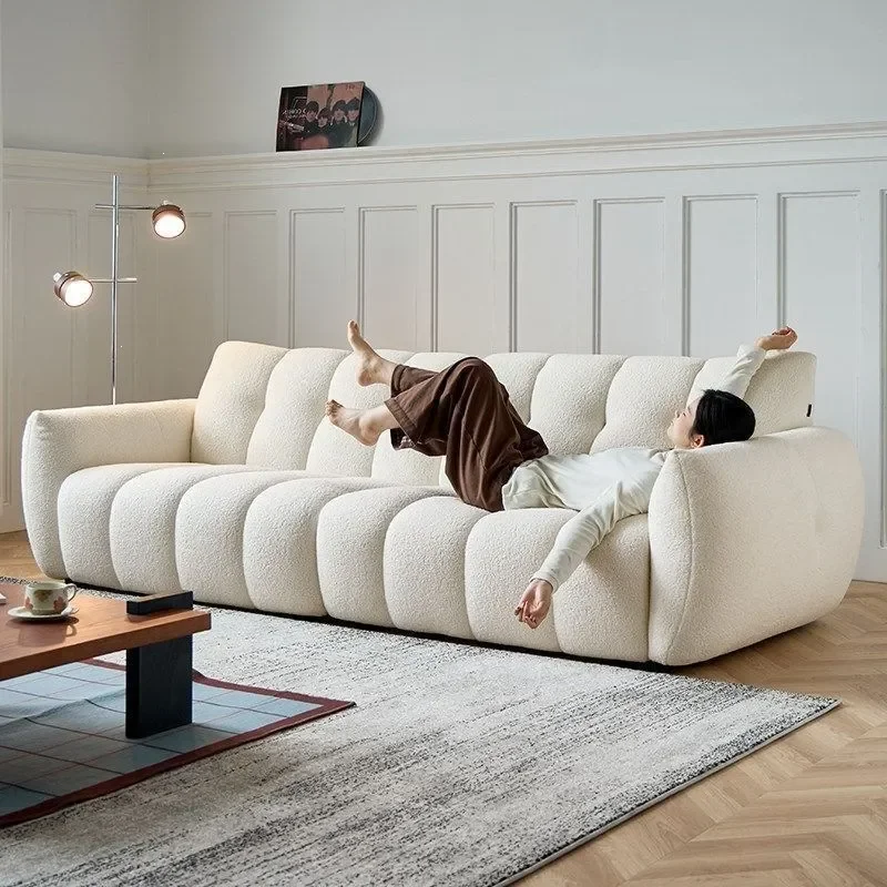 Modern Simple Cloud Pillow French Cream Style Straight Row Sofa for Living Room Apartment Fabric Chenille Velvet