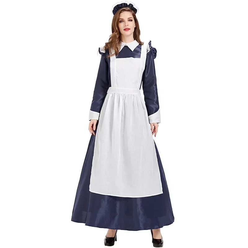 

Fantasia Halloween Costumes For Women Adult Royal Court Maid Costume Housekeeper Cosplay Long Dress Plus Size S XXL