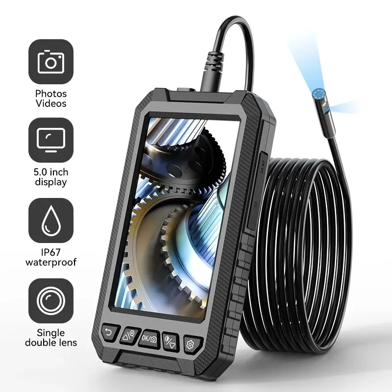 Dubbele En Enkele Lens Industriële Endoscoop Camera 1080P 5.0 Hd 1080P Auto Inspectie Borescope Ip67 Waterdichte Rioolcamera Met Led