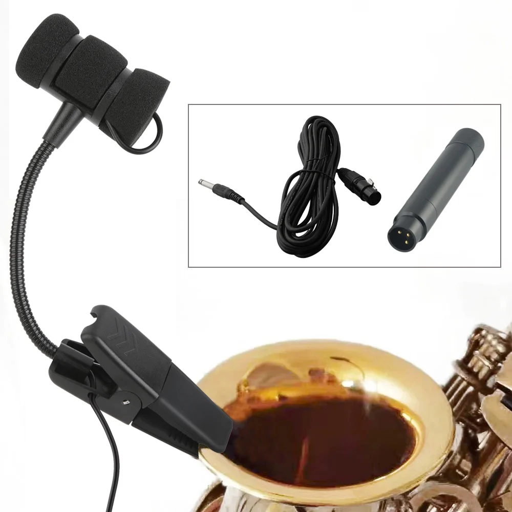 Saxophone Microphone Clip  Musical Instrument Portable 3 Pin Trumpet Sax Omnidirectional Wired Mic Suit with 5 Meter Cable view 2