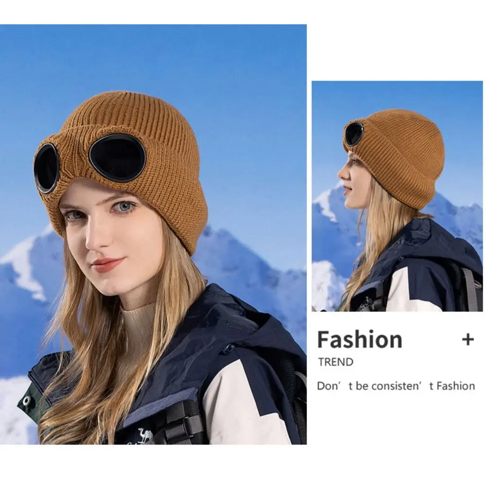 Removable Glasses Winter Glasses Caps Windproof Ear Protection Warm Ski Mask Hats Thickened Neck Protection Knitted Hat Women