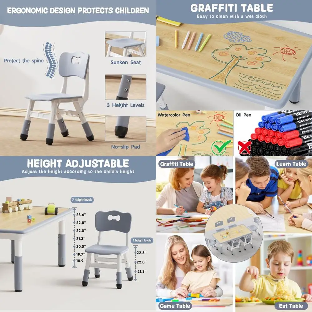 

Регулируемый по высоте детский стол и набор из 6 стульев, многофункциональный стол для занятий для детей от 2 до 8 лет, подходит для класса, детского сада и дома