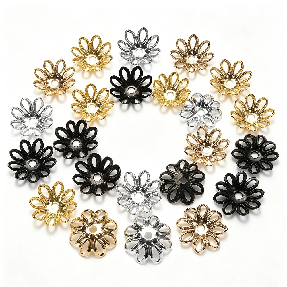 100-200 Stück Metall-Hohlblumen-Abstandshalter-Perlenkappen, Perlenverbinder, vergoldet, filigran, für Charms, Halsketten, Schmuckherstellung – Detail 2