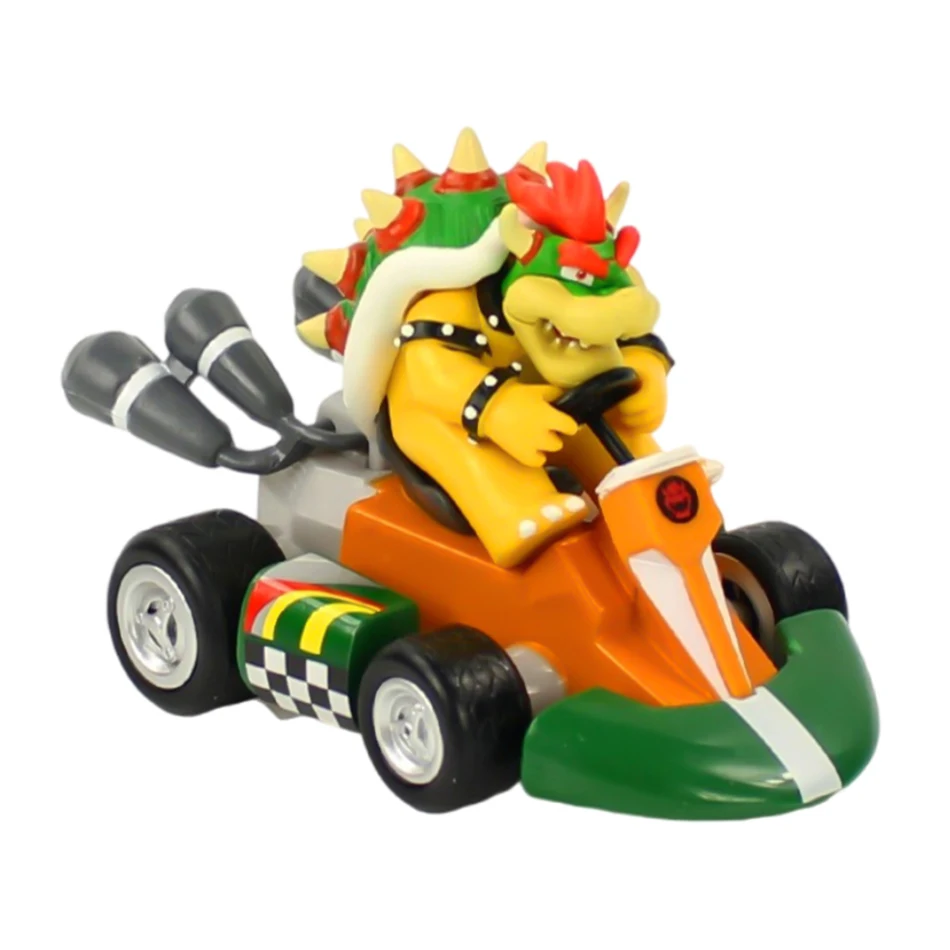 12cm Anime Super Mario Pull Back Car Green Yoshi Donkey Kong Bowser Luigi Toad Princess Figure Toys PVC model Doll Kid Gifts