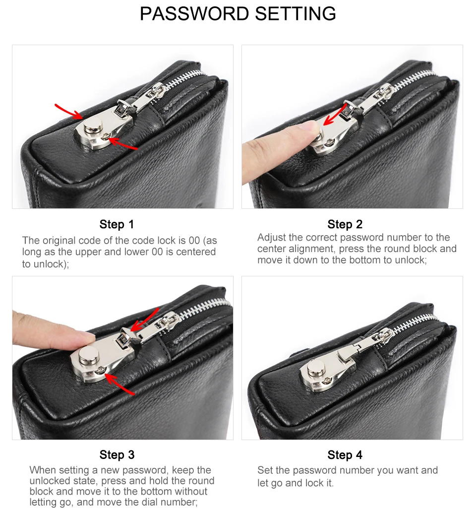 CONTACT'S Herren-Clutch mit Passwortschloss-Design, Langlebige Handtasche mit Reißverschluss, Herren-Geschäftslangbörse aus Echtleder, Handytasche – Detail 7