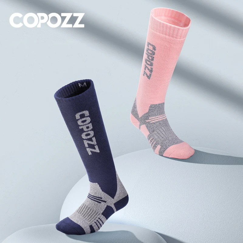 COPOZZ-Calcetines térmicos de esquí para hombre y mujer, medias cálidas de lana para ciclismo, fútbol, Snowboard, tubo alto grueso, absorción de humedad, invierno