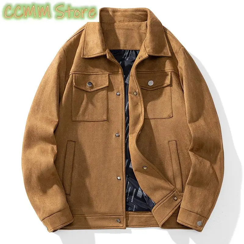 Suede Jacket Men Fashion Autumn Winter Cargo Jackets Casual High Street Wear Man Outwear Men's Coats Clothing Top