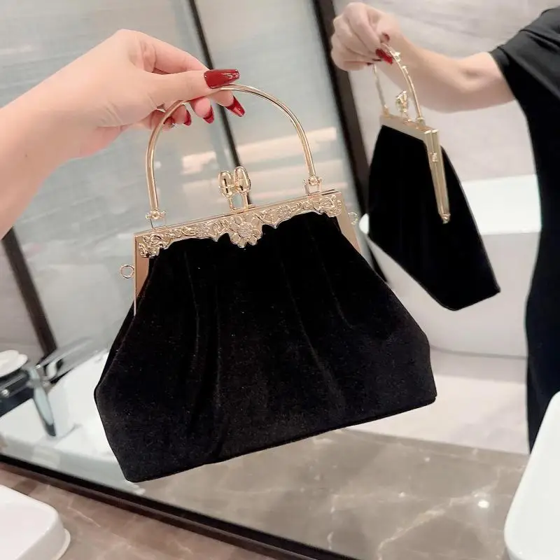 Mysterious Black Velvet Women Evening Bag Handbags Brand Party Banquet Bag For Ladies Wedding Female Purse Bags Pouch Clutches