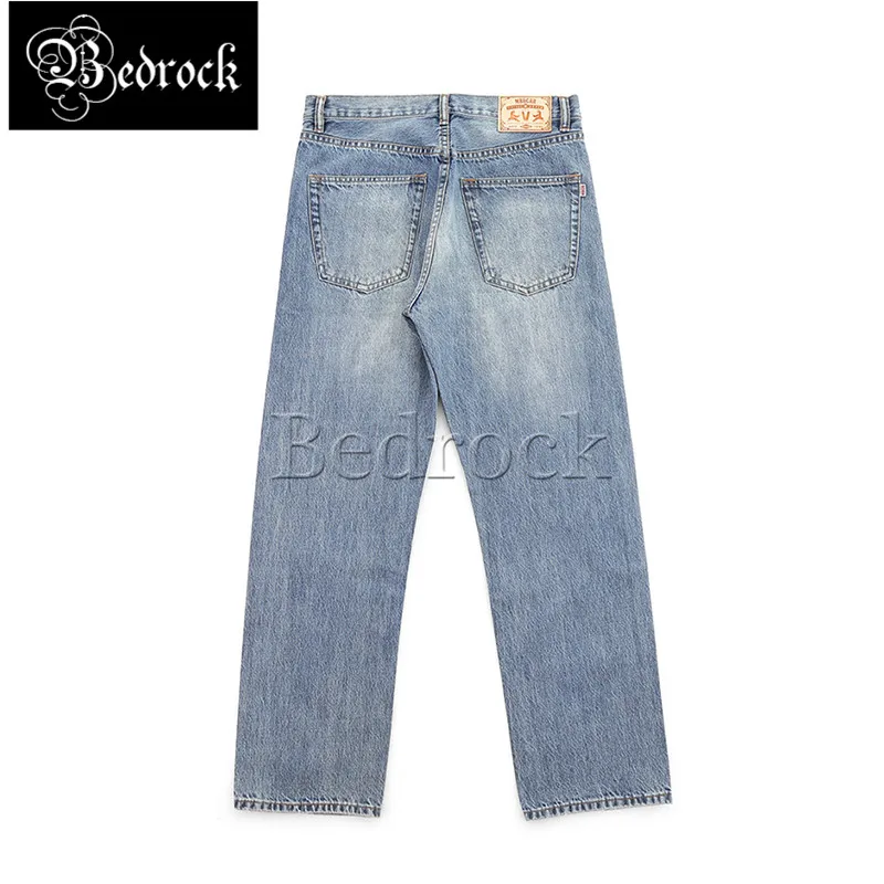 MBBCAR 14oz selvedge denim cattle jeans for men one washed old  blue denim straight leg trousers 100% cotton full men pants 7487