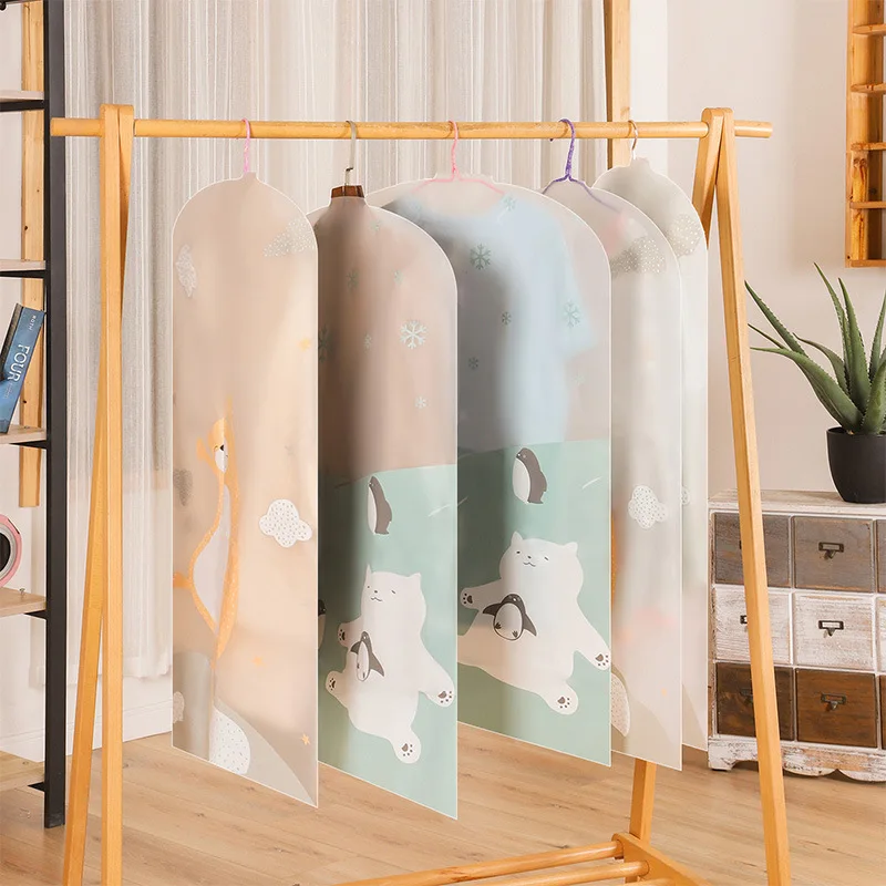 

Cartoon Printed Wardrobe Clothing Storage Hanging Bag, Dust-Proof Cover, Home Down Jacket, Shirt, Suit Dust Cover, 5 Pcs per Lot