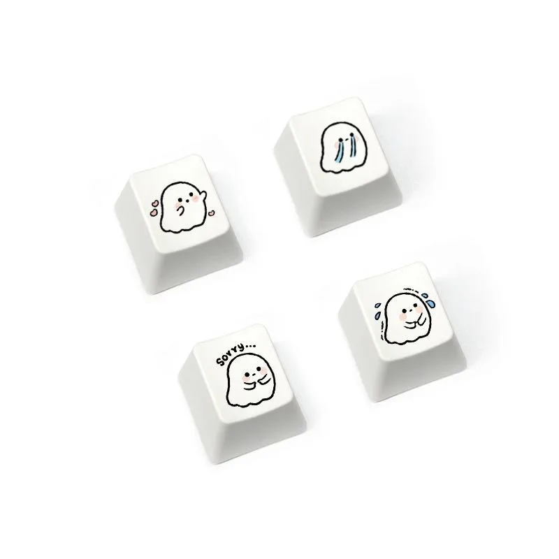 4PCS/Set Cartoon Cat Keycaps Cute Ghost Gaming Keycap ESC Cross Axis Mechanical Keyboard Accessories Office Decor