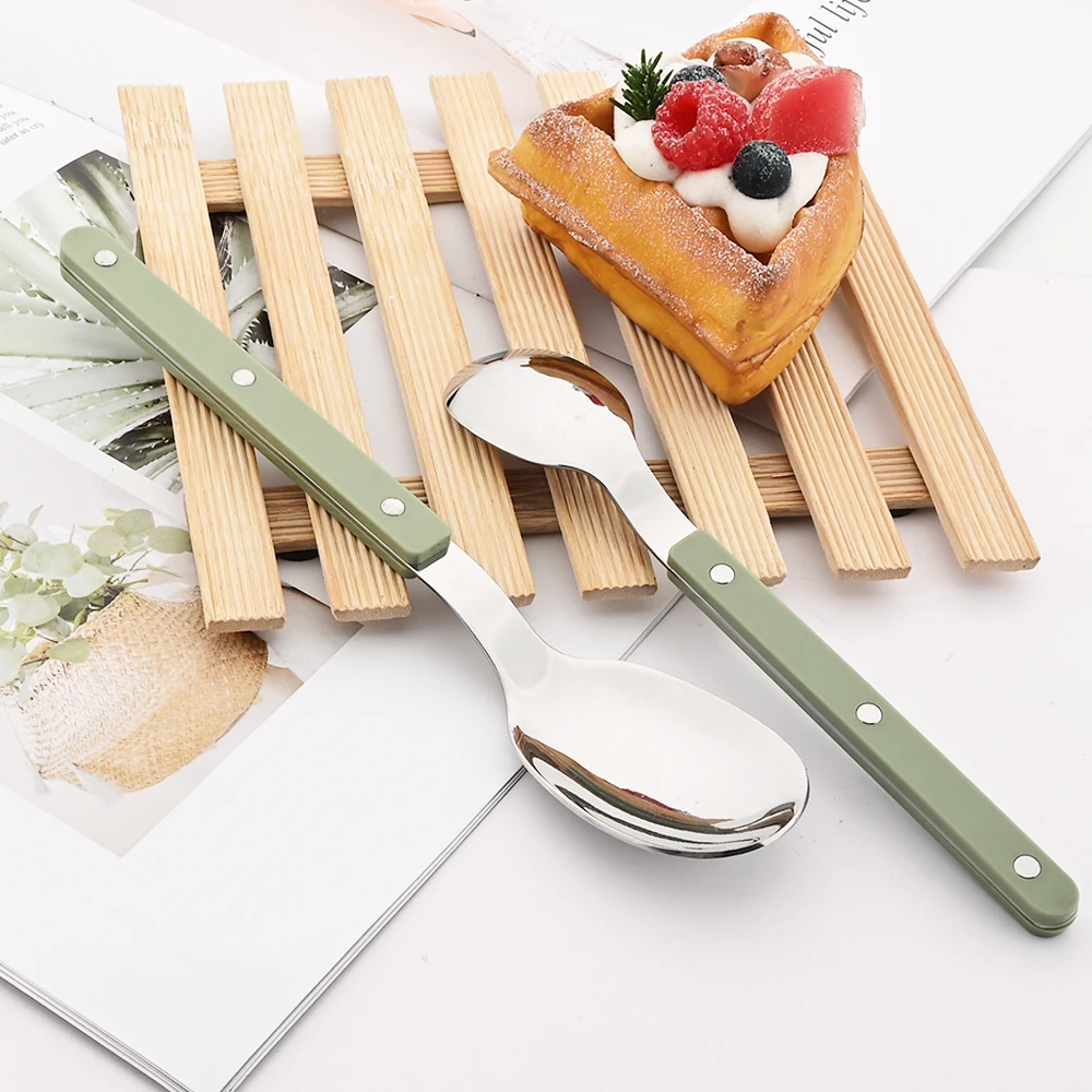 ABS Handle Rivets Decoration Cutlery Set Stainless Steels Dinner Set Green Fork Knife Spoon Western Dinnerware Kitchen Flatware