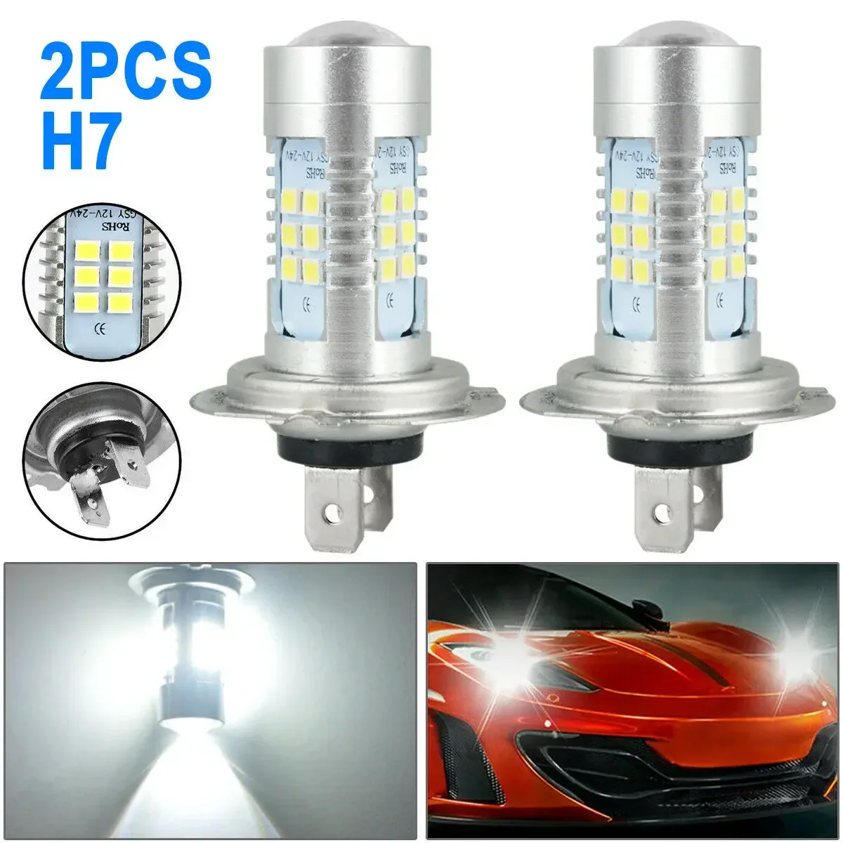 2 PCS H7 H4 LED Headlight Bulbs High Low Beam 6000K Super White Lights Car Fog Lights Auto DRL Cob Chips 12V 24V 110W