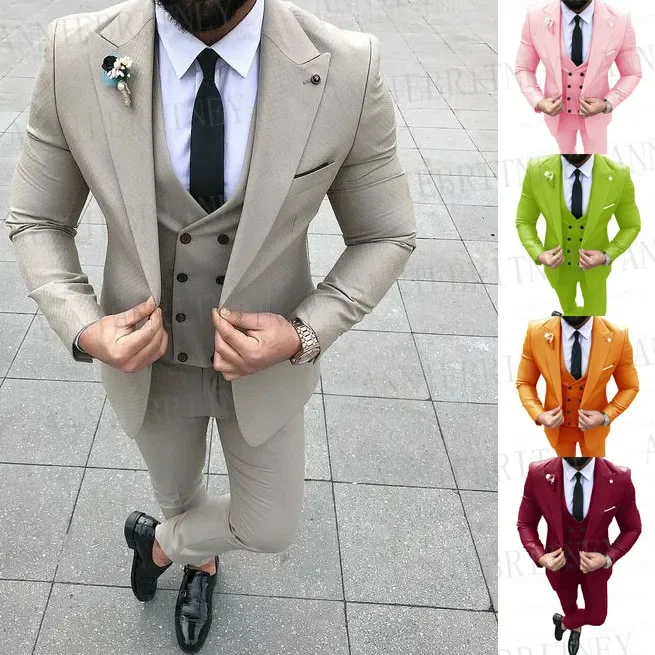 

Beige Fashion Men Suit Slim Fit Pink Prom Wedding Suits for Men Groom Tuxedo Jacket Pants Set Sky Blue Casual Man Blazer