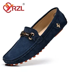 YRZL Suede Loafers Men Luxury Brand Moccasins Shoes Men Suede Leather Loafers Shoes Slip on Non-slip Driving Loafers for Men