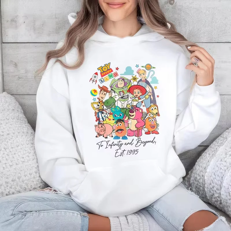 

MINISO Kawaii 1995 Print Women's Hooded Sports Autumn Fashion All-match Loose Tops Casual Wear Toy Story Land