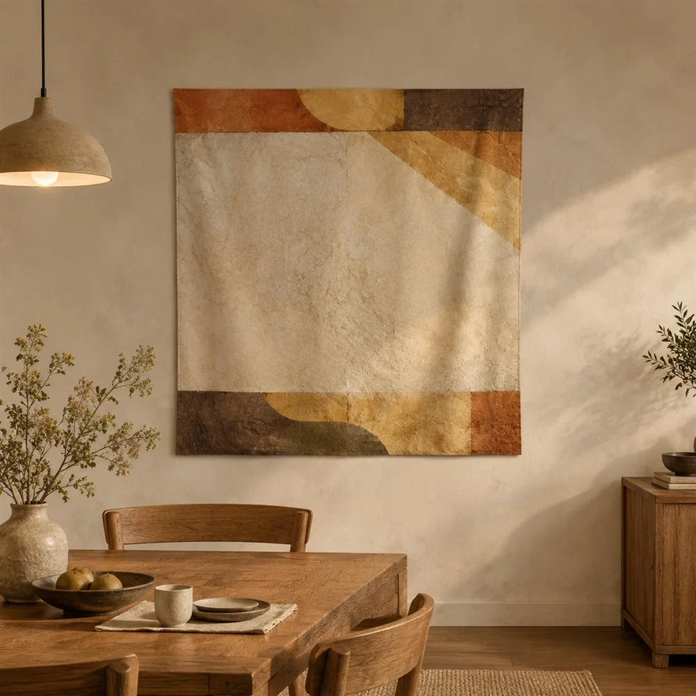 VIKAMA Earth Wall Shadow Twin Bands Tapestry Wall Hanging, Wabi Sabi Wall Decor Tapestries for Living Room Bedroom Office Study