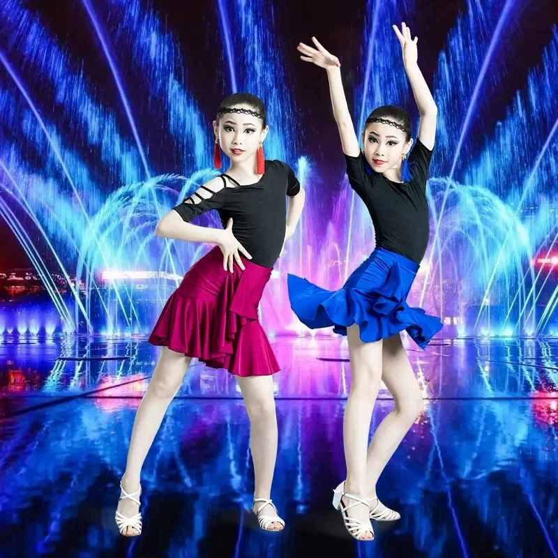 

Kids Dresses for Girls Latin Dance Dress Short Sleeve Ballroom Competition Practice Solid Tango Stage Performance Costumes