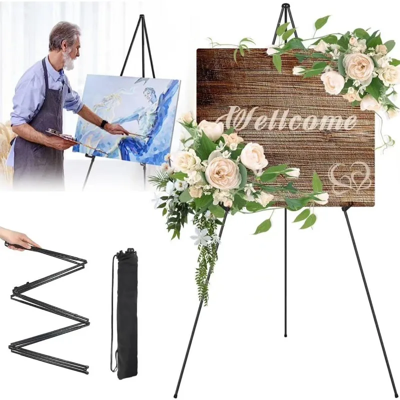 1PC Lightweight Black Metal Painting Easel Portable Adjustable Poster Stands Floor Tripod Collapsible Display Easel