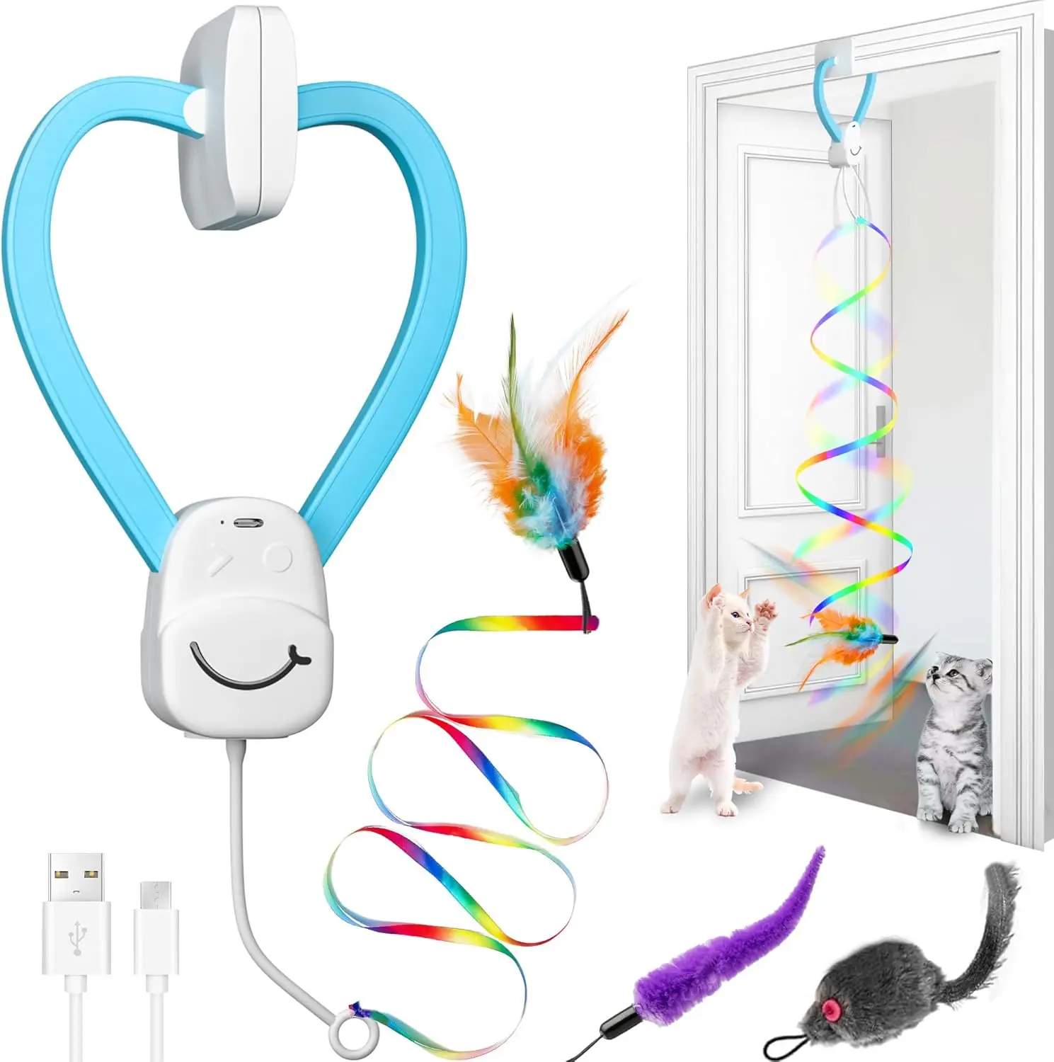 

Interactive Cat Toy with Automatic Feather Wand, USB-Rechargeable for Indoor Cats and Kittens