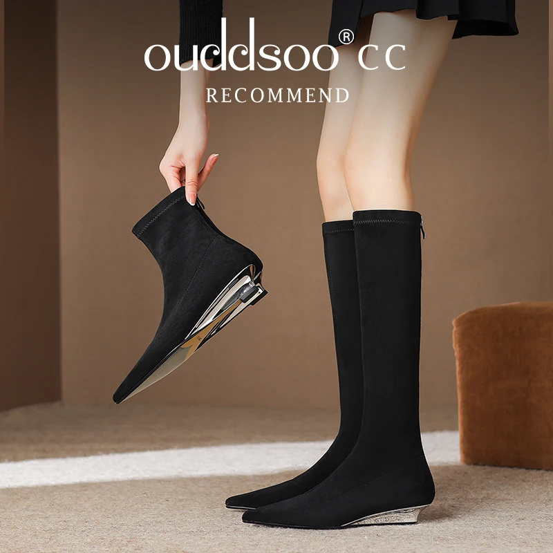 

Ods Brand Design Sexy Women Pointed Toe Socks Boots Side Zipper Party Dance SHoes Basic Office Pumps Female Warm Short Shoes