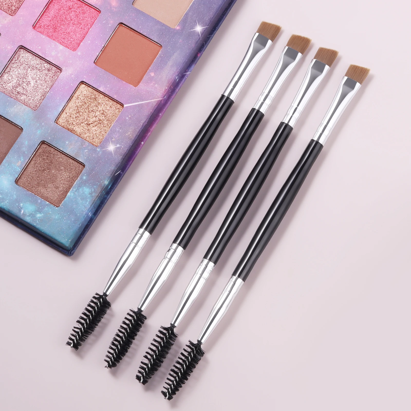 Dual Head Eyebrow Makeup Brushes 4Pcs Spoolie Lash Brush Angled Brow Fill Brush Professional Eye Cosmetic Tools