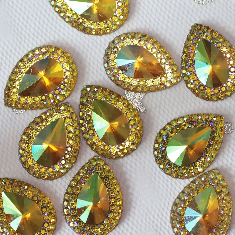 Multicolor Pointed Water Droplet Shaped Resin Drill Flatback Applique Crystal Stones AB Colorful Resin Ornament Jewelry Handmade