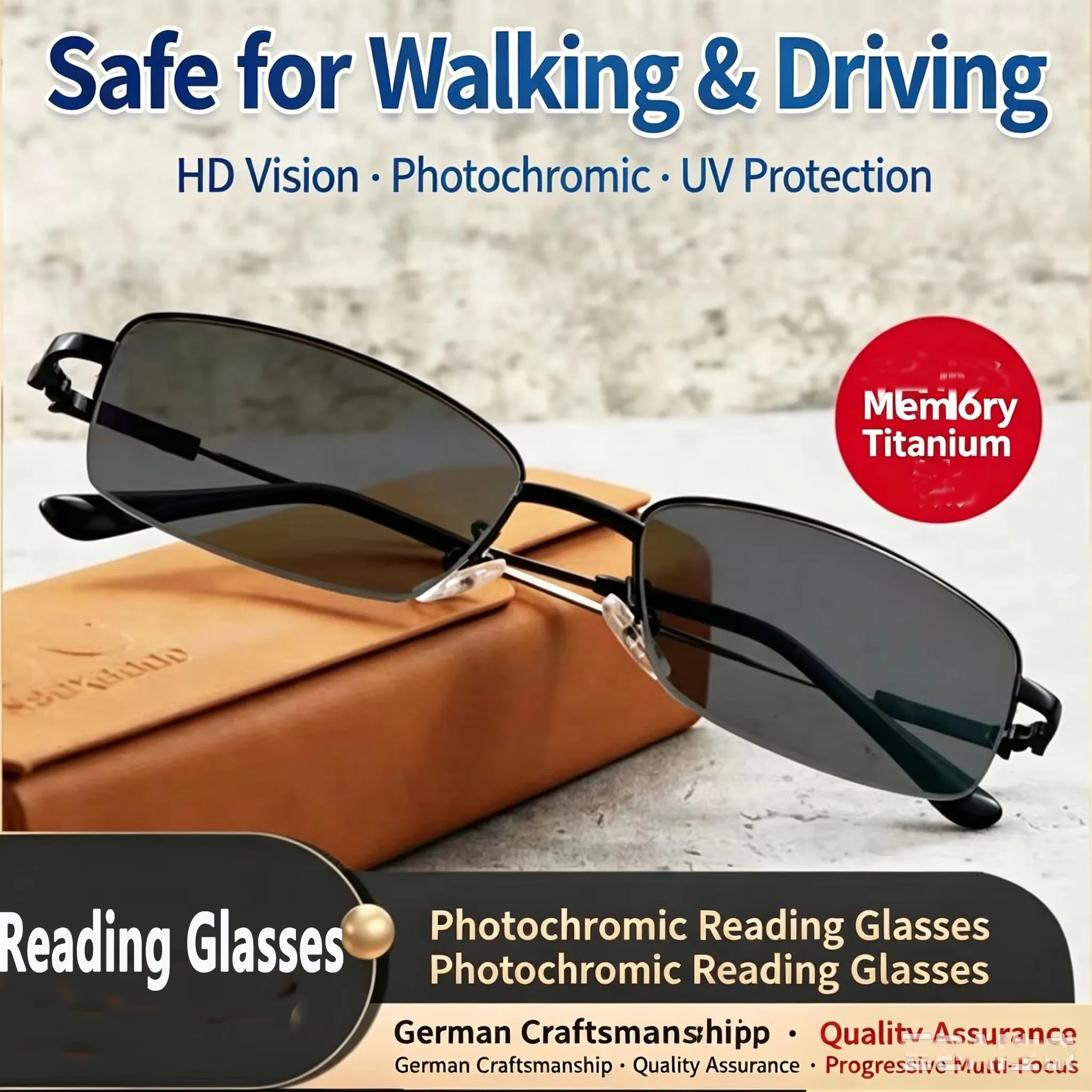 Photochromic Progressive Reading Glasses Anti-Reflective Half-Frame Multifocal Eyeglasses High Quality Near Far Sight Glass