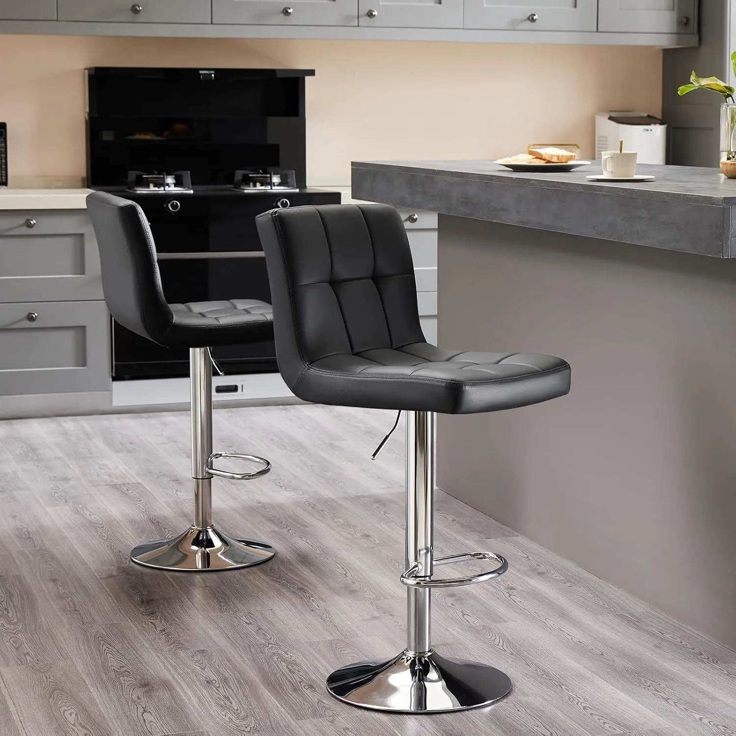 Ajustável PU Leather Bar Stools Set, Swivel Barstools, sem braços hidráulico, cozinha Counter Altura, assento espesso, conjunto de 4