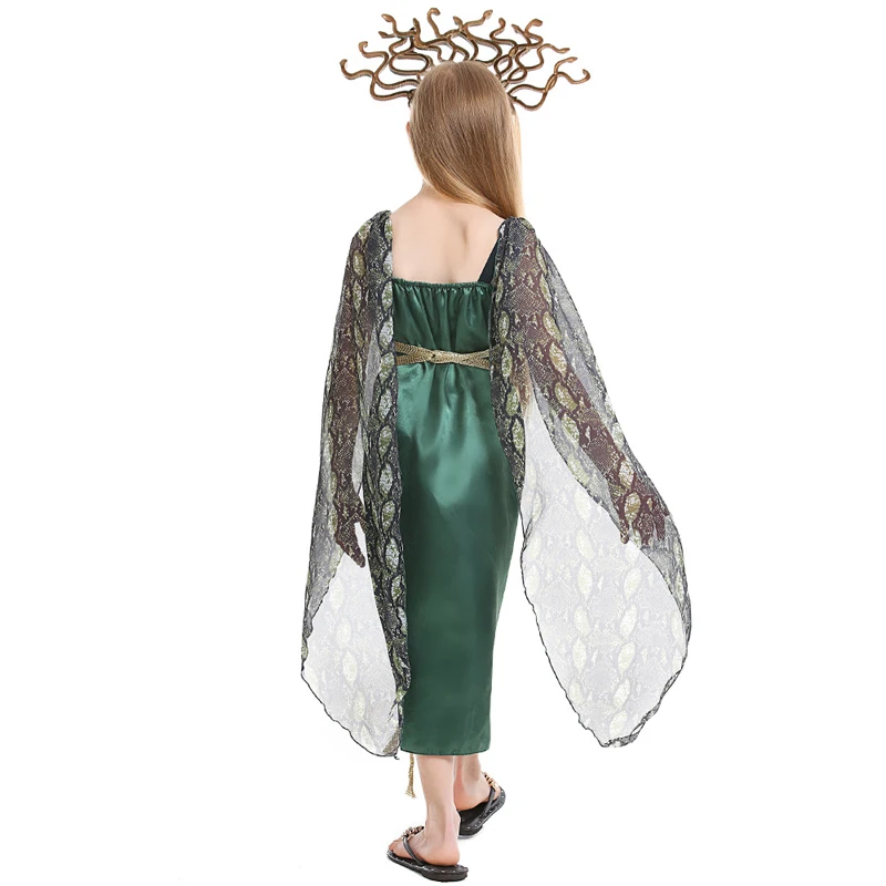 Grecian Myth Medusa Traje para Meninas, Snake Headwear, Cosplay, Carnaval, Halloween, Fancy Party Dress