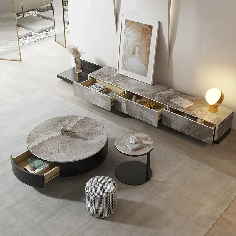 

A Italy Style Rock Board Top Round Coffee Tables Modern Two Picces Wood Coffee Table