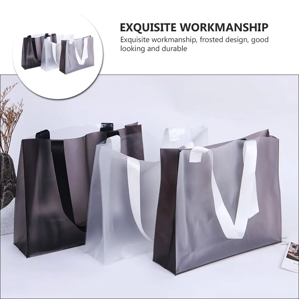 

3pcs Pvc Handheld Shopping Bag Waterproof Foldable Tote Transparent Storage Bag Large Capacity Frosted Design Portable