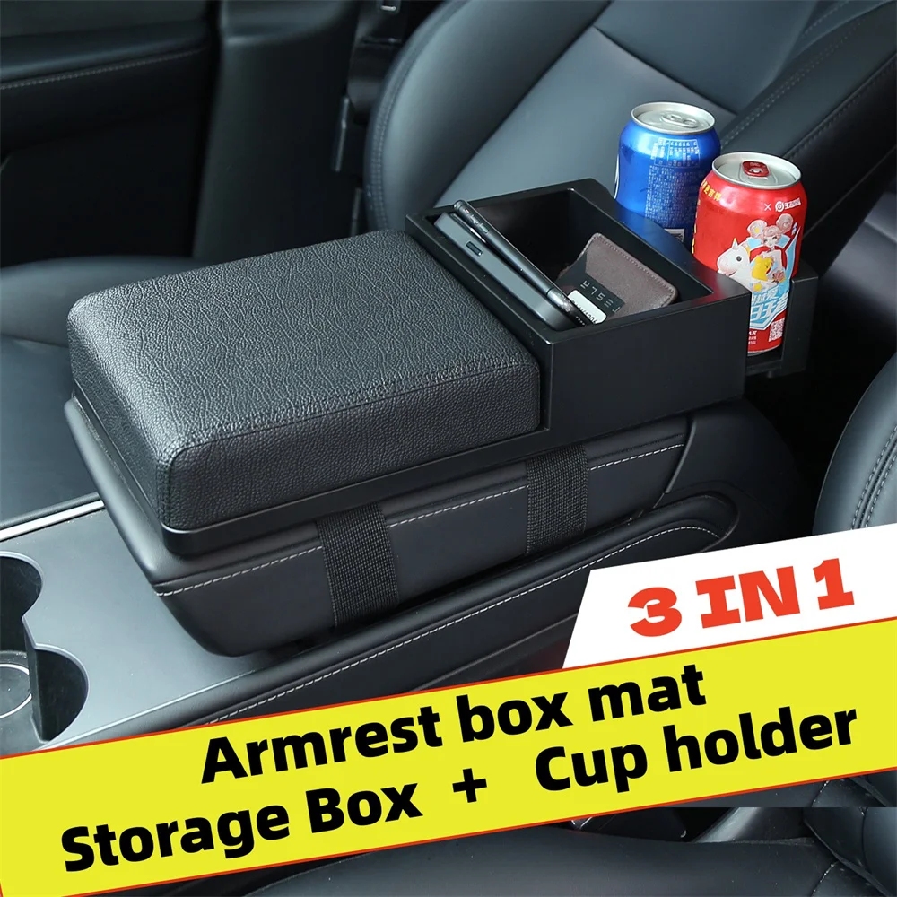 Auto Center Console Armrest Heighten Cushion With 2 Telescopic Cup Holder Tissue Box Auto Armrest Storage Box For Car Interior