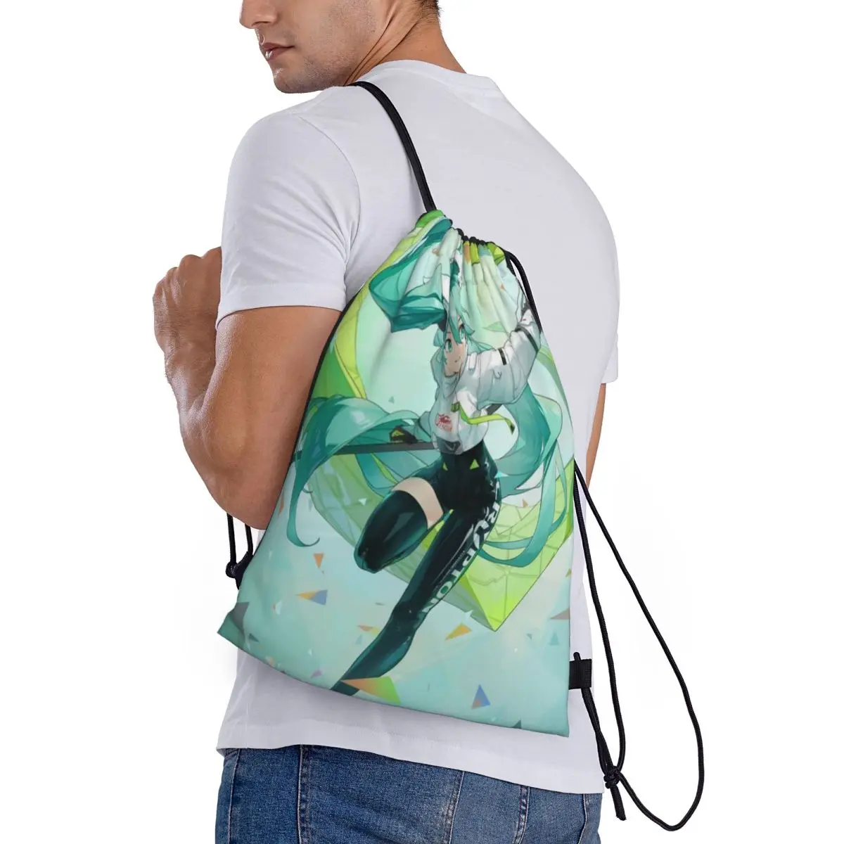 Hatsune Miku-Bolsa deportiva portátil, cinturón grueso con cordón, mochila para montar, gimnasio, zapatos con cordón, ropa, mochilas