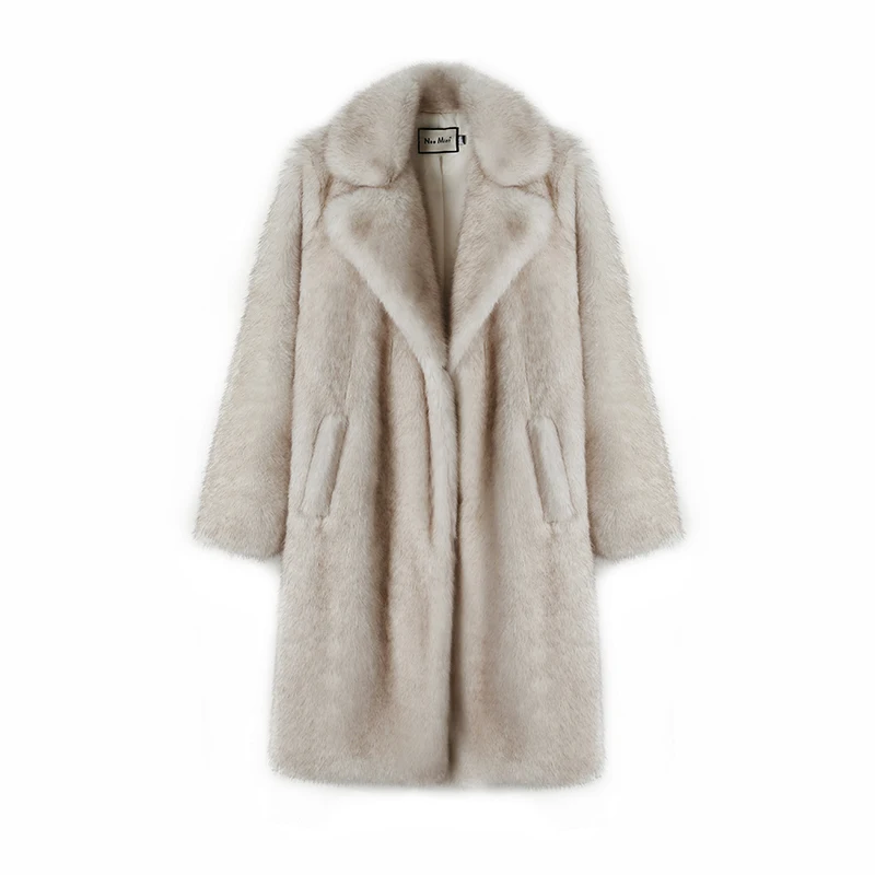 Neo Mint Slouchy Chic Gradient Long Eco Faux Fur Coat Women Winter Thick Warm Fluffy Fox Fur Jacket Brand Fashion Girls Overcoat
