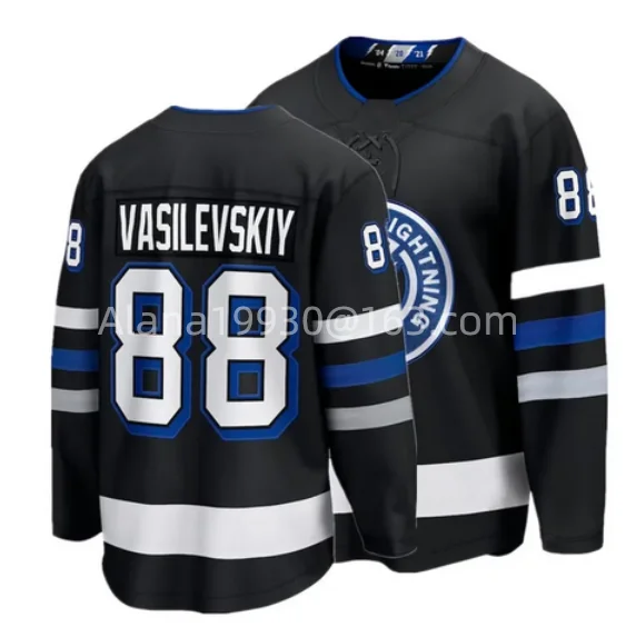 Meska Tampa Bay #91 Steven Stamkos #86 Nikita Kucherov #88 Andrei Vasilevskiy #21 Brayden Point czarna alternatywna koszulka