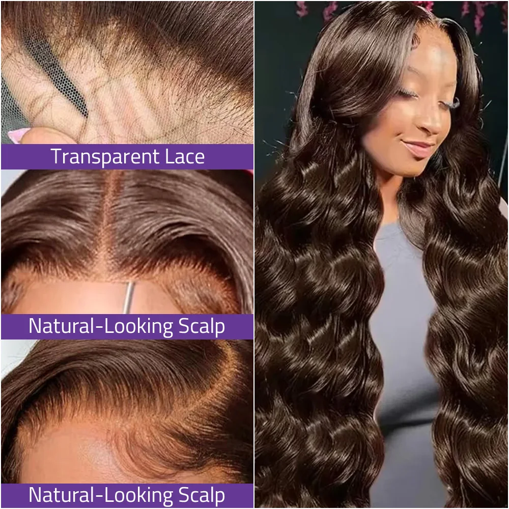 # 4 شعر بشري بني بلون الشوكولاتة مقاس 36 بوصة، شعر مستعار بدانتيل أمامي (13 × 6 و13 × 4 عالي الدقة، دانتيل أمامي شفاف) للنساء في البيع.