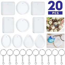 20Pcs/Set DIY Keychain Pendant Casting Silicone Mould Kit with Keyrings Art Crafts Making Tools Crystal Epoxy Resin Mold