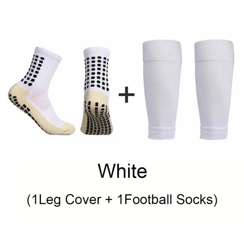 2 Pairs Set Men Grip Soccer Socks and Knee Pads Calf Sleeves Adult Youth Non Slip Leg Shin Guards for Basketball Football Sports