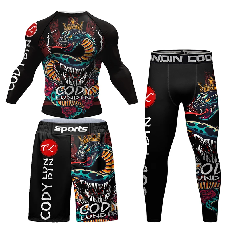 New Rashguards MMA Boxing T-shirt Men\'s Jiu Jitsu Kickboxing 4Pcs/Suit Muay Thai Shorts Rash Guard Sports Gym Bjj Gi Clothing