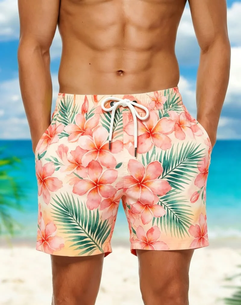 

Men's Watercolor Floral Print Casual Shorts，for Summer Adventures, Themed Events, Casual Strolls & Bold Styling