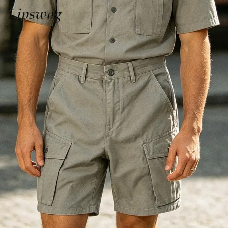 

Trendy Mens Multi Pocket Cargo Shorts Streetwear Vintage Solid Color Loose Straight Shorts Men 2026 Summer Outdoor Casual Shorts