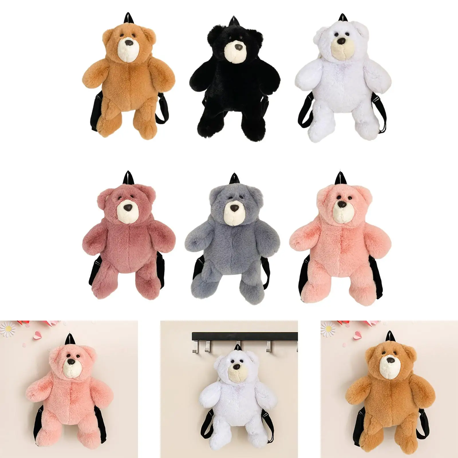 Mochila de urso de pelúcia para mulheres, alça de ombro ajustável, bolsa leve, fofa, macia, desenhos animados, adultos, meninos, crianças, estudante, adultos, moda