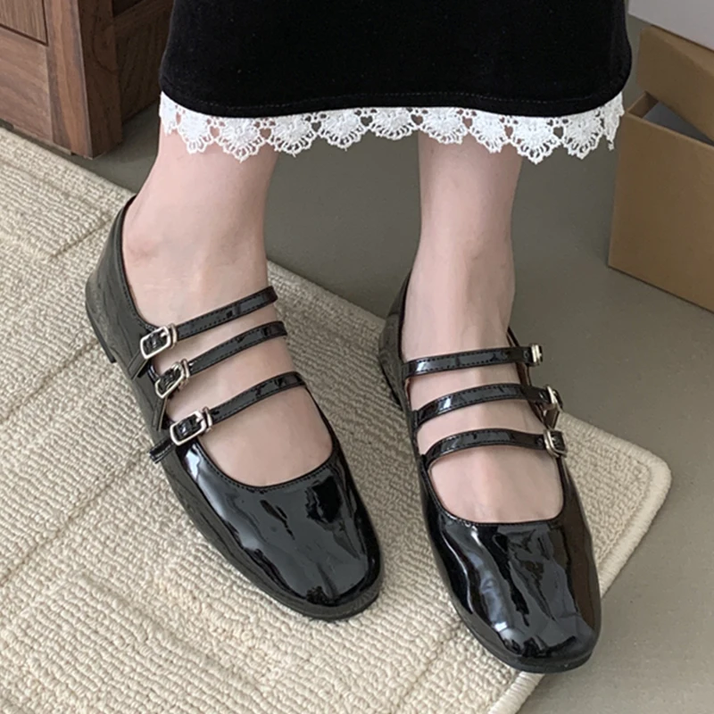 Fashion Ladies Mary Janes Shoes Round Toe Women Footwear Flats New Design Buckle Shallow Sandals Female Flats Shoes 2024