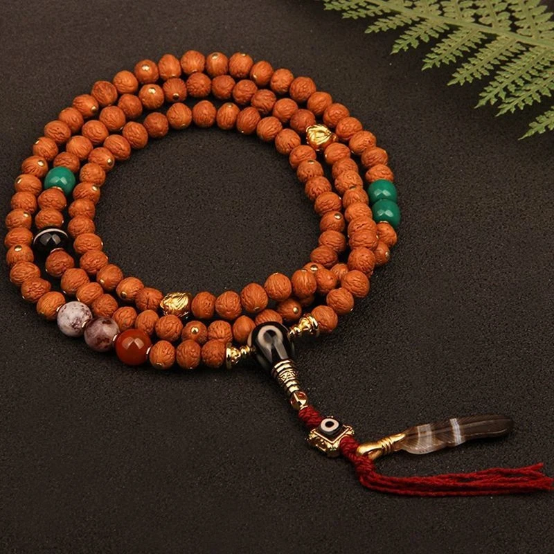 Natural domestic small phoenix-eye bodhi , authentic original seeds, 108 beads, Tibetan-style cultural artifact, long neckl
