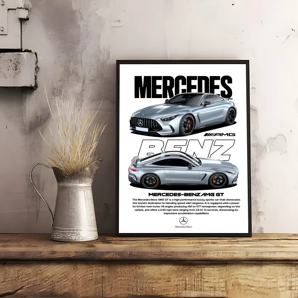 CAR M-MerCeDes-B-BenzES AMG GT COOL Poster Sticky Wall Art Printing Waterproof Home Living Bed Room Bar Hallway Aesthetic Decor