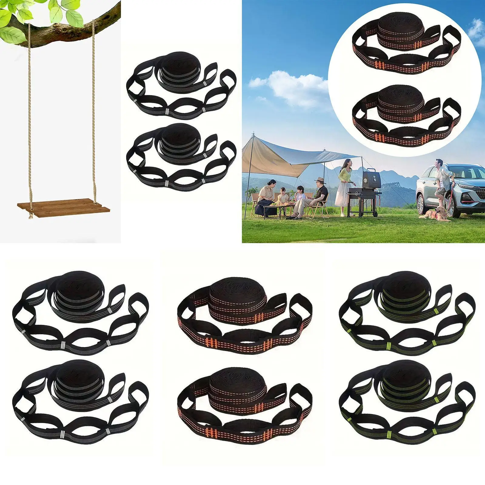 

2x Hammock Tree Straps Reinforced Heavy Duty Lightweight No Stretch Hammock Belt Rope for Garden Travel Hammock Outdoor Swing