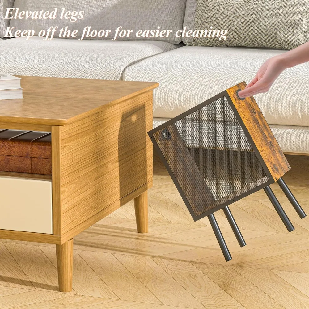 سلة مهملات مكتبية سعة 4.5 جالون للمكتب المقرب، سلة مهملات مستطيلة لغرفة النوم الخشبية مع شبكة - مقابض - ساق، صغيرة