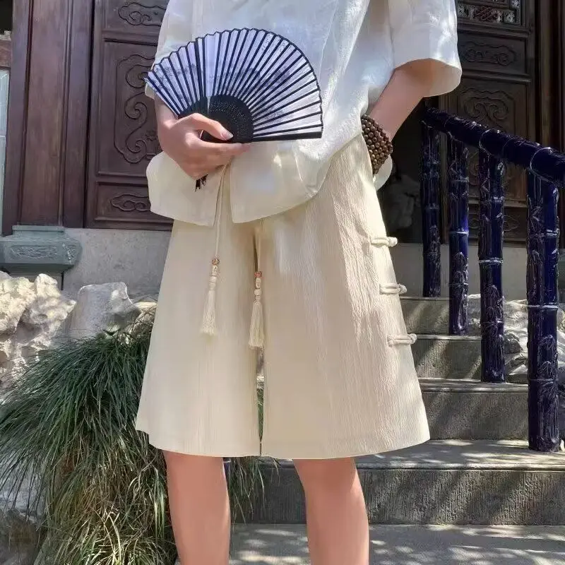 

New Chinese Sle Ice Silk Men's Casual orts Breathable Thin Summer Loose Fit Hip Hop Five-Quarter Pants Straight Leg Jeans